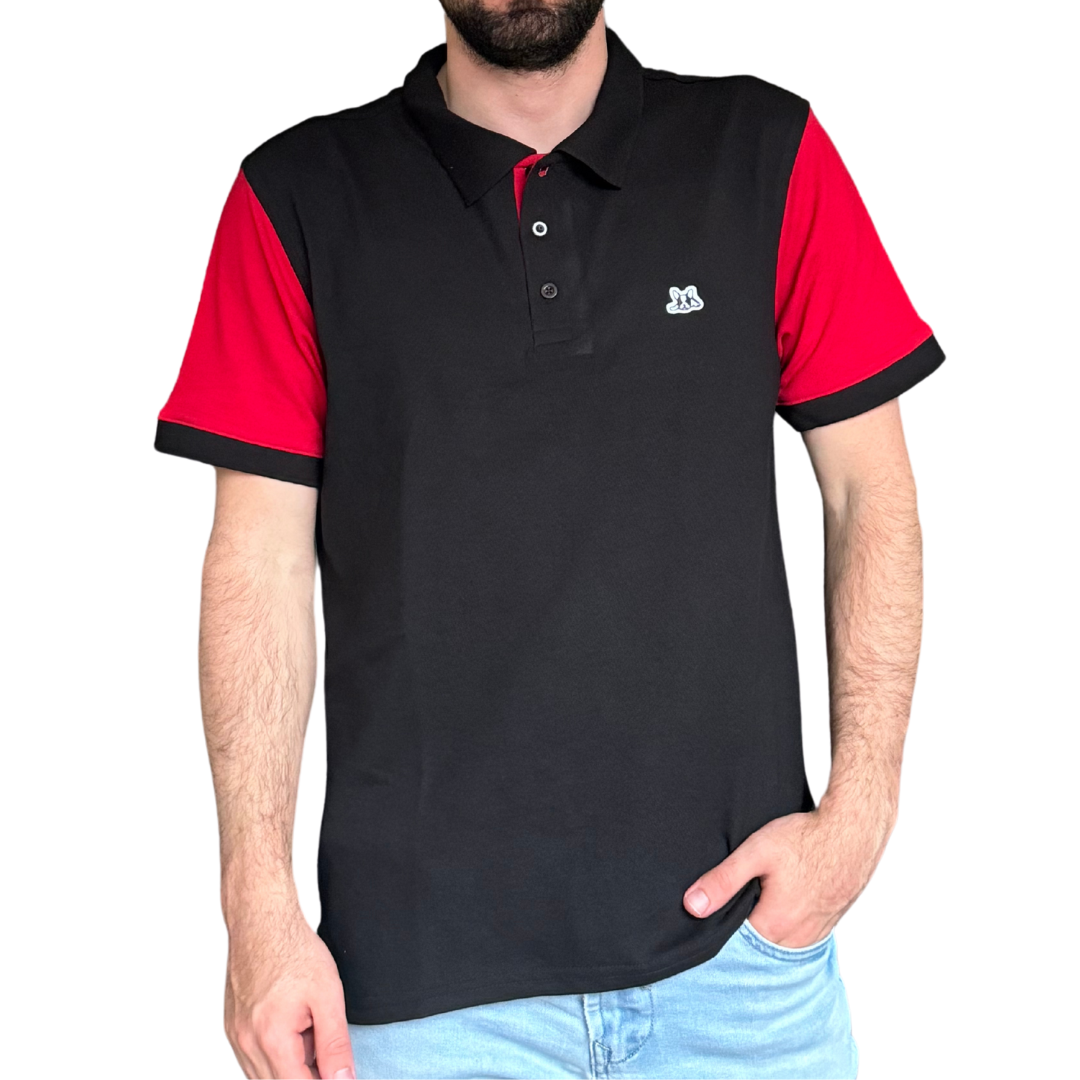 Polo en Contraste Modelo Bark Color Negro y Rojo