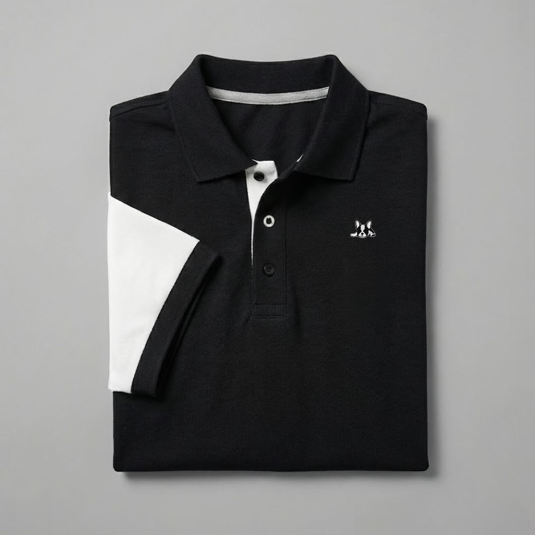 Polo en Contraste Modelo Bark Negro y Blanco