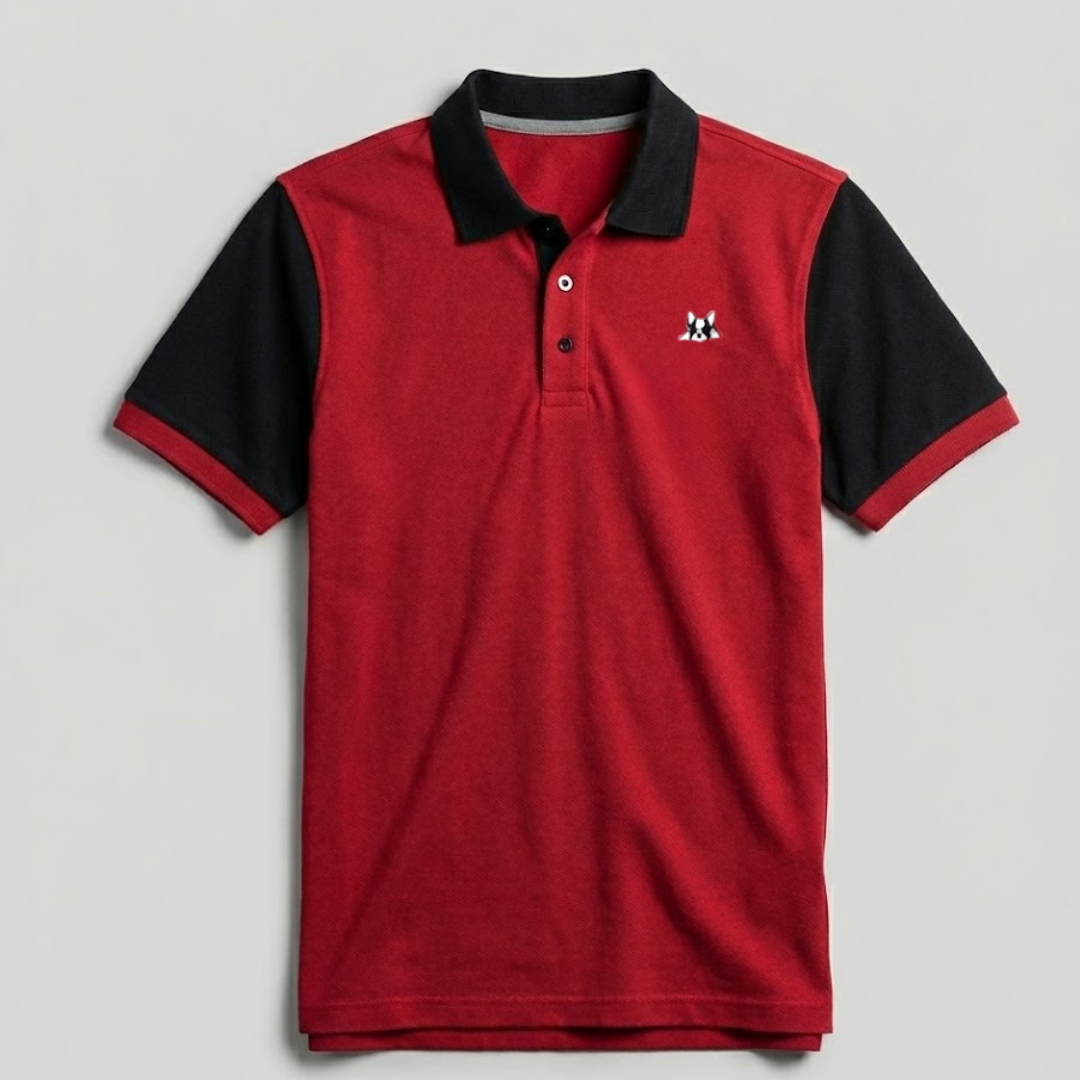 Polo en Contraste Modelo Bark Color Rojo y Negro