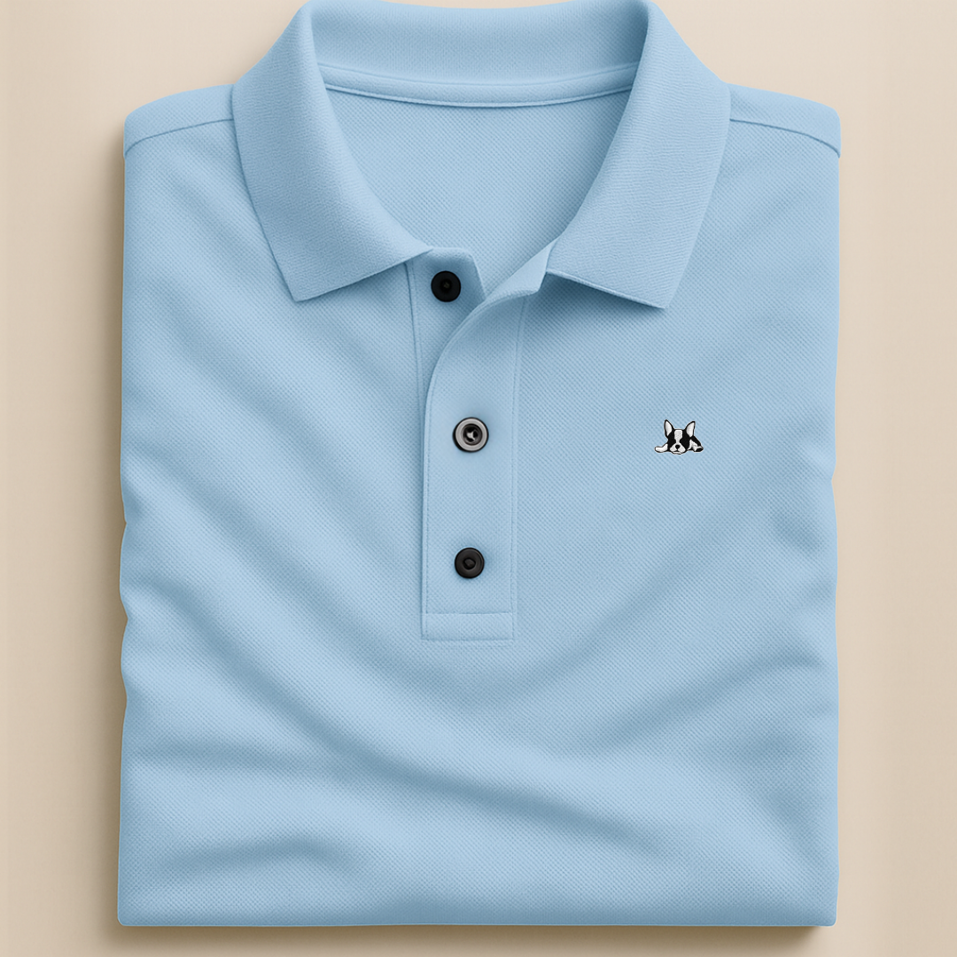 Playera polo de algodón manga corta casual para hombre Bark Azul Claro