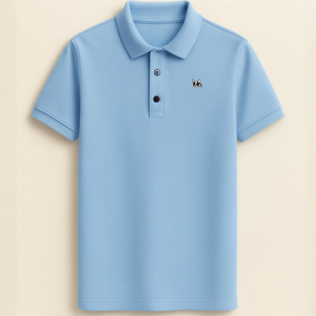 Playera polo de algodón manga corta casual para hombre Bark Azul Claro